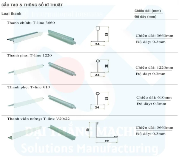 Biên dạng khung xương trần thạch cao chữ T | daithangmachine